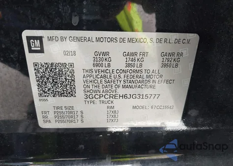 2018 Chevrolet Silverado 1500 1Lt z USA, uszkodzony, nr VIN 3GCPCREH6JG315777